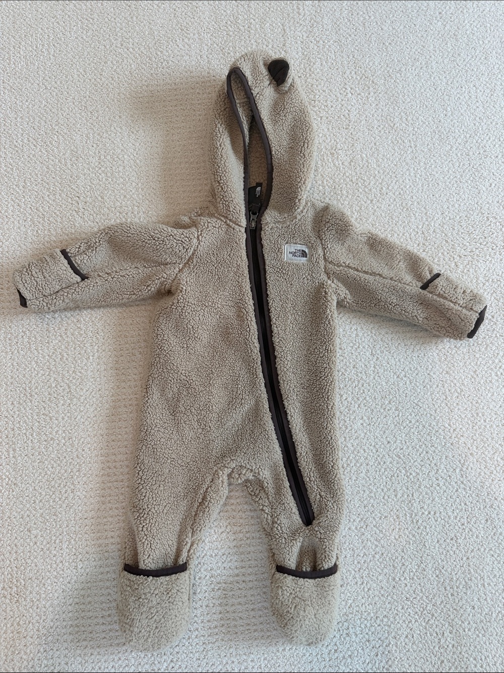 The North Face Cream Sherpa Hooded Footed One-Piece with Zipper